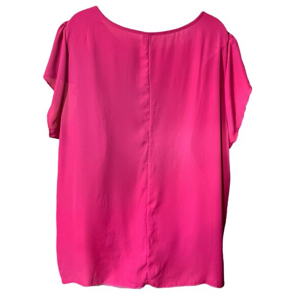 Solid Pink Short Sleeve Keyhole Neckline Dressy Blouse Sz 3X Office Classy - Picture 2 of 7